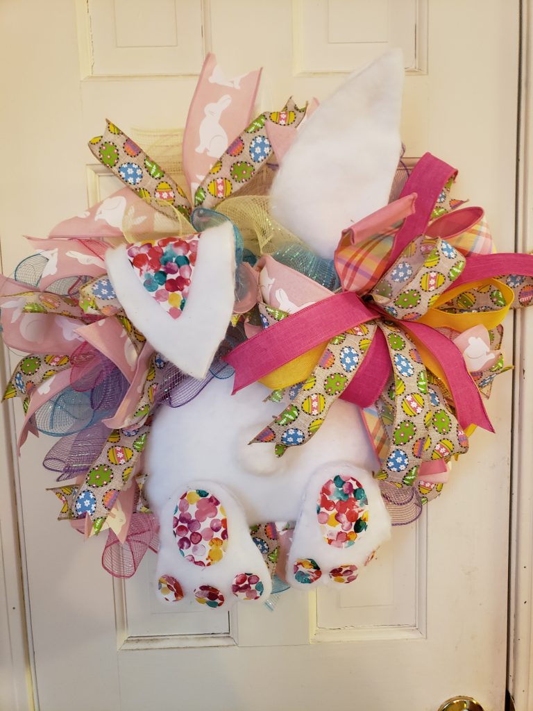 Mesh wreath with bunny butt and ears
